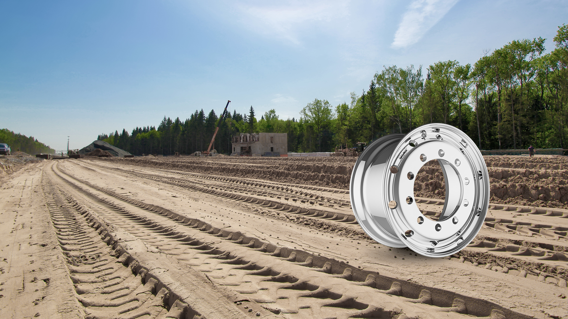 Lightweight alloy forged wheel for construction and bulk goods transport
